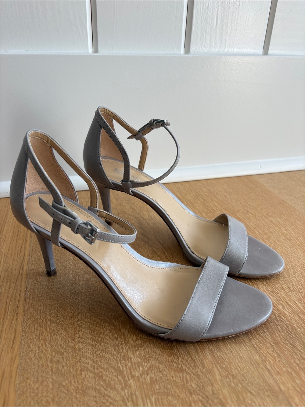 Michael Kors Gray Leather Open-Toe Ankle-Strap Heels